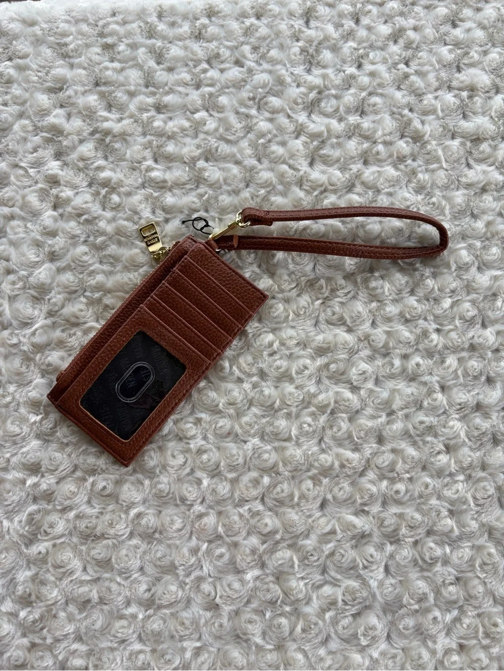New Steve Madden Chestnut Brown Leather Wristlet Card Case with Strap Wallet